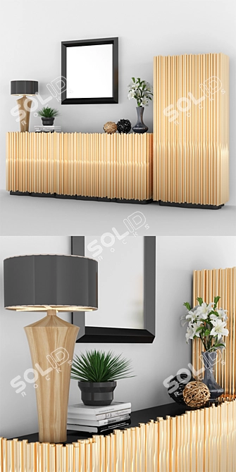 Elegant Symphony Sideboard, Cabinet & Mirror Set 3D model image 2