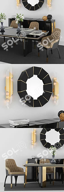 Luxurious Dining Set: Table, Chair, Wall Light & Mirror 3D model image 2