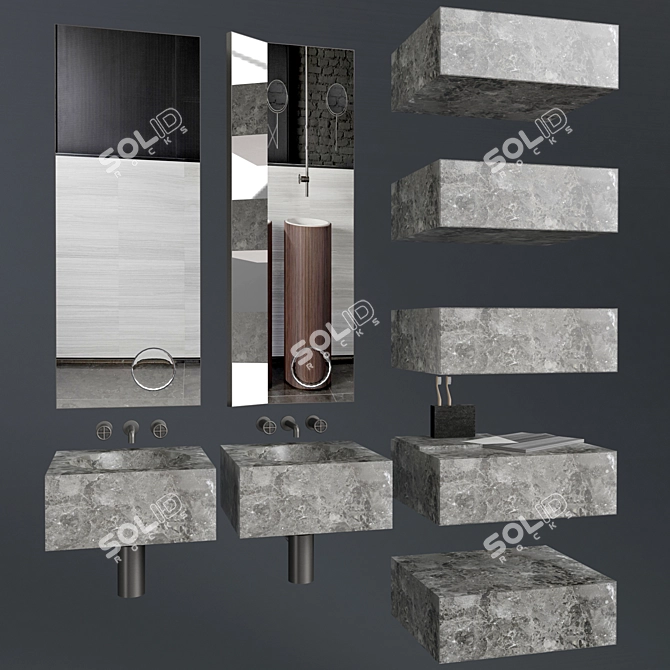 Elegant Stone Square Wall-Mounted Washbasin 3D model image 1