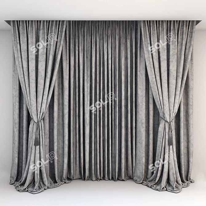 Title: Elegant Black Satin Curtains with Pick-up Brush & Tulle 3D model image 2