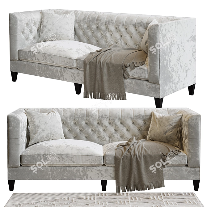 Hollywood Mocha Velvet Tufted Sofa 3D model image 1