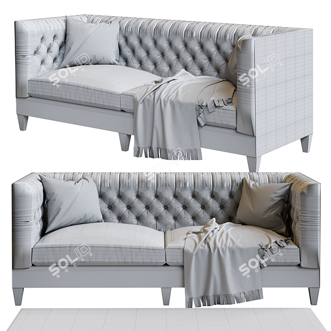 Hollywood Mocha Velvet Tufted Sofa 3D model image 2