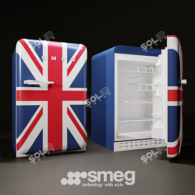 Vintage Style Standalone Fridge with Union Jack Design 3D model image 1