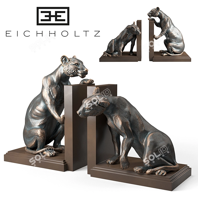 Elegant Lioness Bookends 3D model image 1