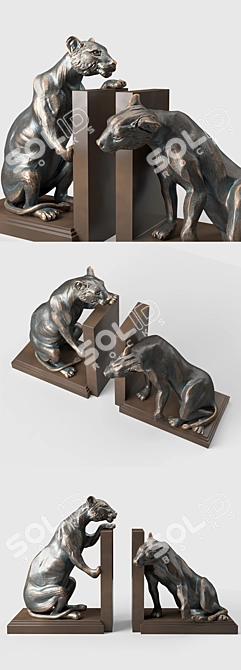 Elegant Lioness Bookends 3D model image 2