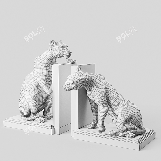 Elegant Lioness Bookends 3D model image 3