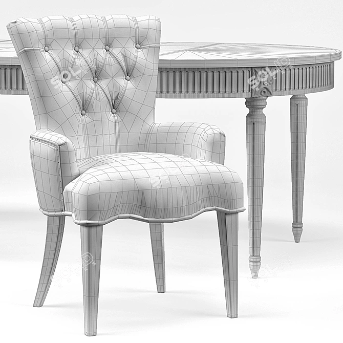 Elegant Gustavian Extension Table & Toulouse French Armchair 3D model image 3