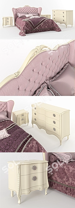 Piermaria Silver Night Collection: Bed, Dresser, Nightstand 3D model image 2