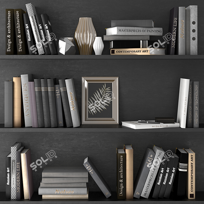Dark-toned Books Set for Shelf Decor 3D model image 1