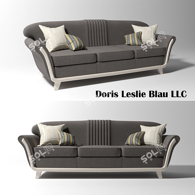 Retro Textile and Wood Sofa 3D model image 3