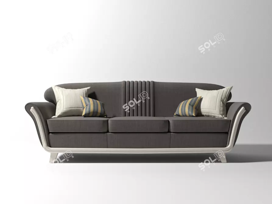 Retro Textile and Wood Sofa 3D model image 2