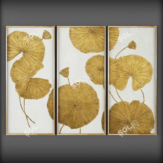 Golden Lotus Wall Decor Set - Palecek Wall Art 3D model image 1