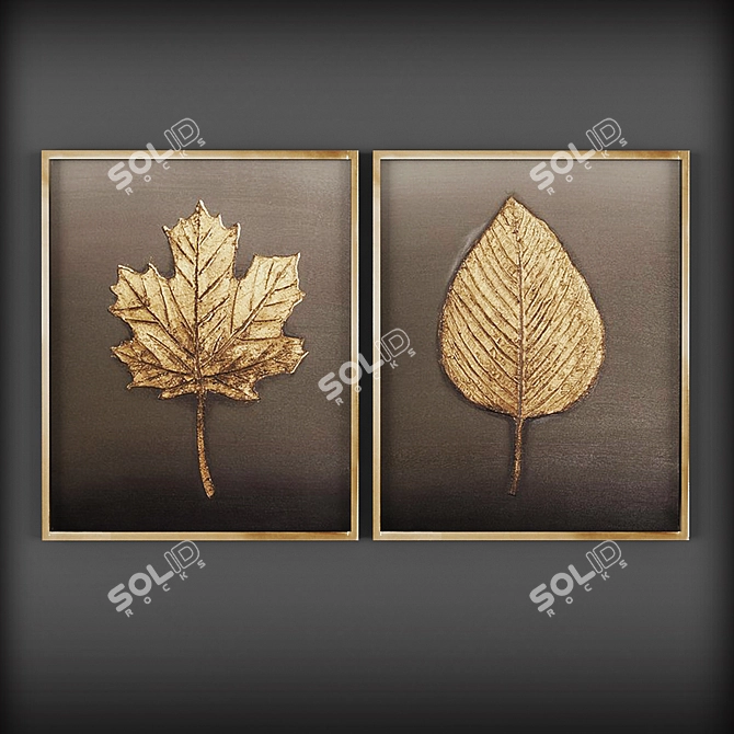 Golden Lotus Wall Decor Set - Palecek Wall Art 3D model image 2