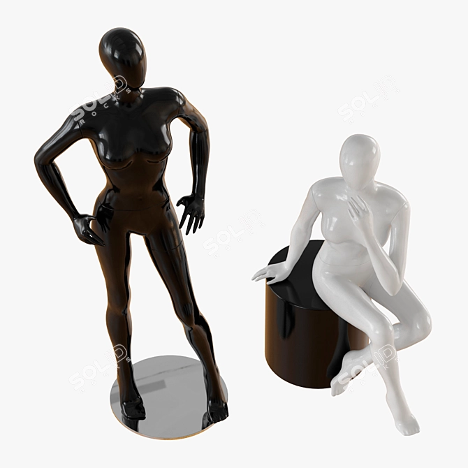 Sleek Female Abstract Mannequin 3D model image 2