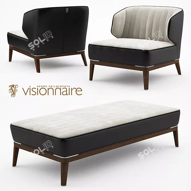 Blondie Leather Armchair & Bench - Elevating Home Comfort 3D model image 1