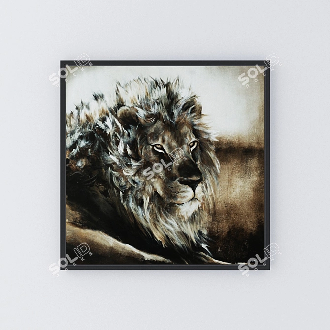 Majestic Lion Wall Art: 2 Black Frames 3D model image 1