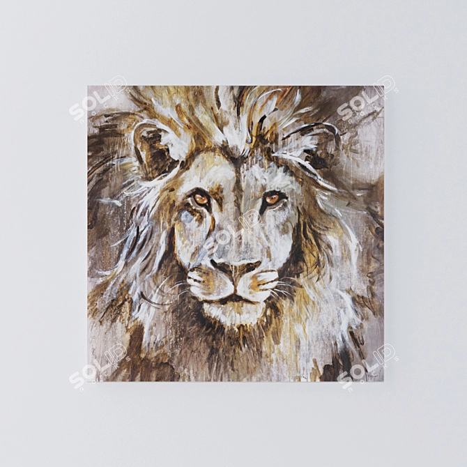 Majestic Lion Wall Art: 2 Black Frames 3D model image 2