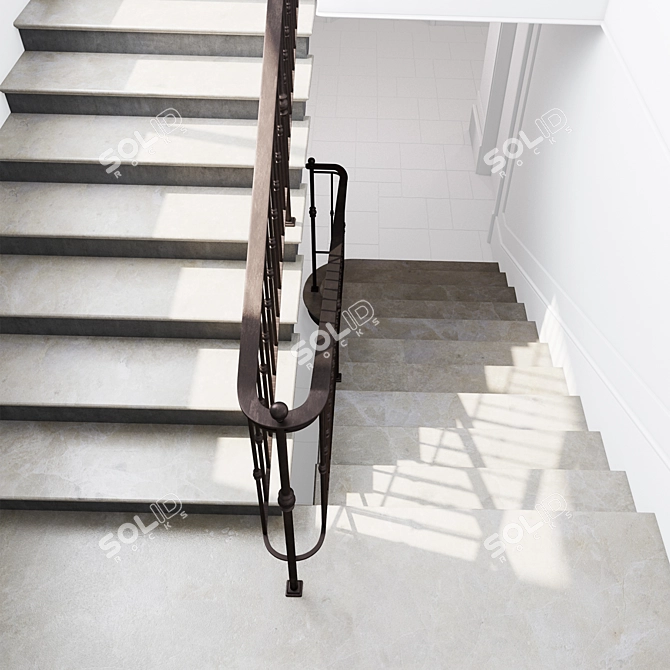 Elegant Iron Railing Staircase 3D model image 2