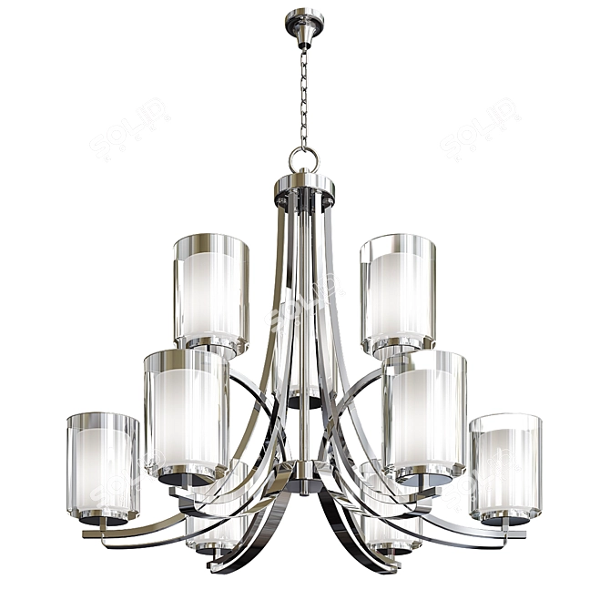 Elegant 9-Light Brushed Nickel Chandelier 3D model image 1