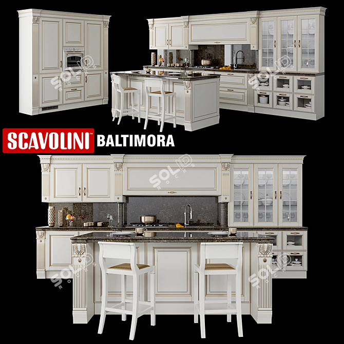 Title: Elegant Scavolini Baltimora Kitchen 3D model image 1