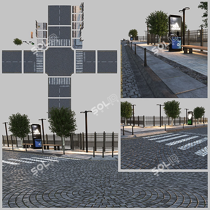 Textured Paving & Sidewalk Set 3D model image 1