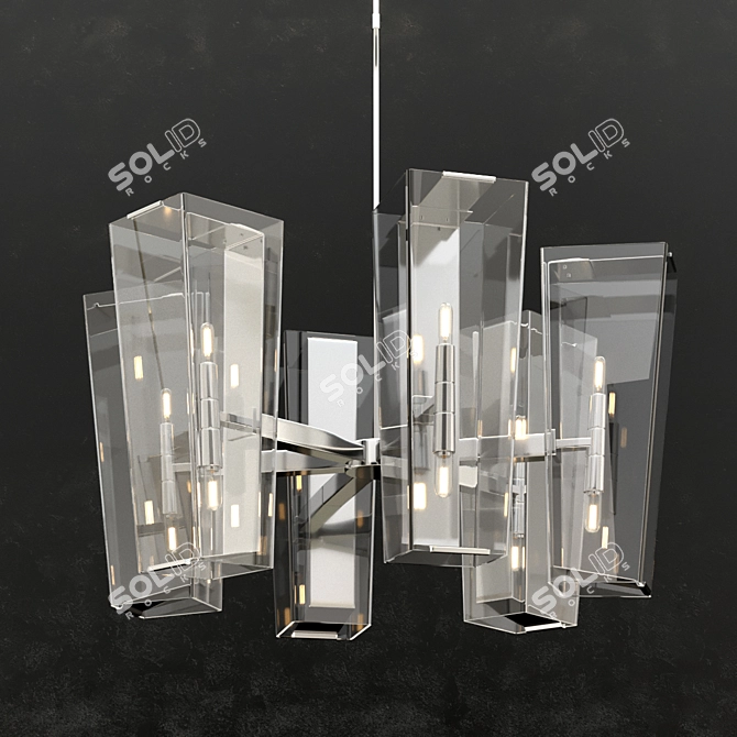 Vintage Brass & Glass Alpine Chandelier 3D model image 1
