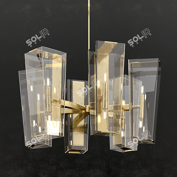 Vintage Brass & Glass Alpine Chandelier 3D model image 2