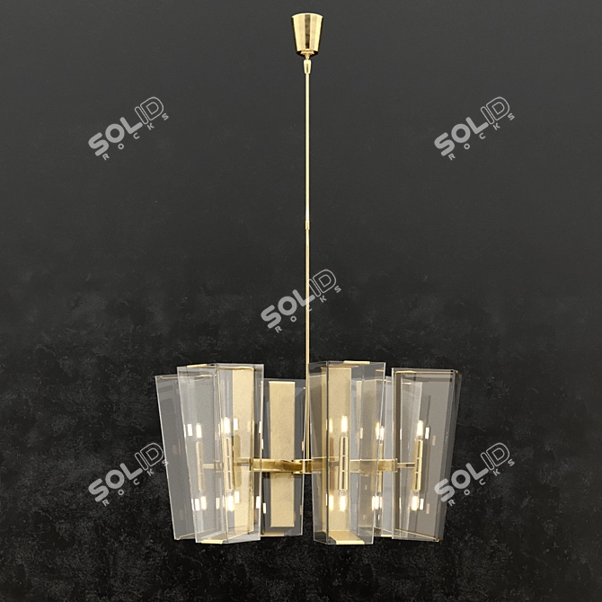 Vintage Brass & Glass Alpine Chandelier 3D model image 3
