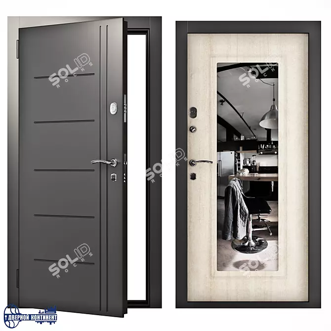 Continent City-Mirror: Stylish Steel Entrance Doors 3D model image 1