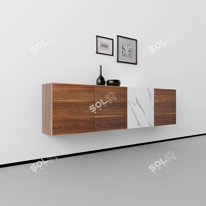 Modern Hanging Buffet with 3 Compartments & 4 Doors - 2000mm Length 3D model image 2