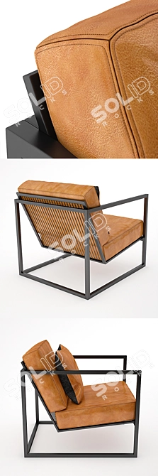 Sleek Black Metal & Tan Leather Armchair 3D model image 2