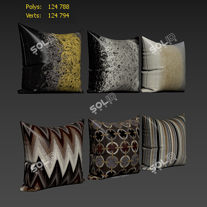 Decorative Swirls Black Pillows - Set of 2 3D model image 2