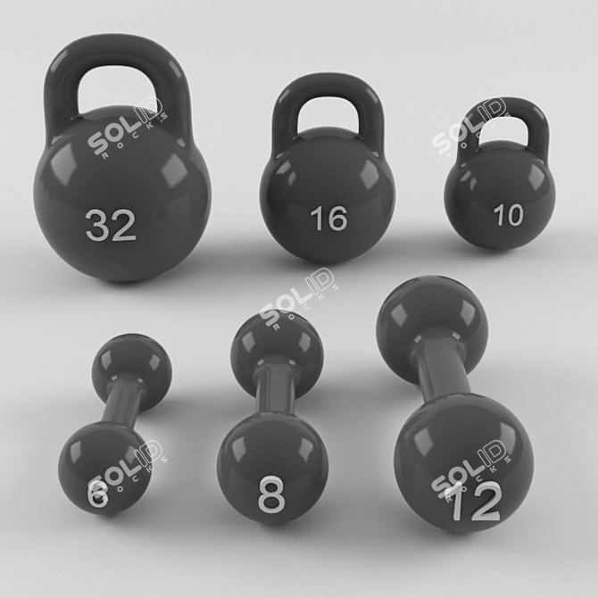 Ultimate Fitness Set: Weights & Dumbbells 3D model image 3