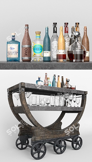 Vintage RH Factory Bar Cart 3D model image 2