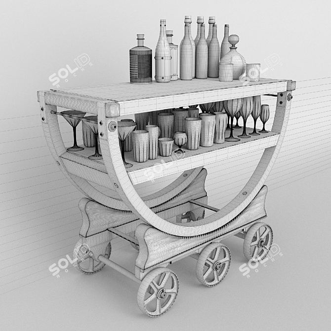 Vintage RH Factory Bar Cart 3D model image 3