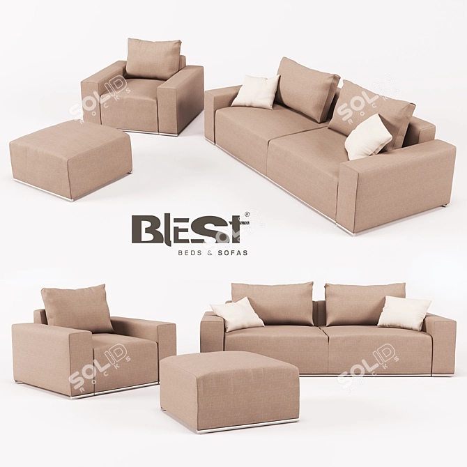 Modular OM Set: Sofa, Armchair, Stool 3D model image 1