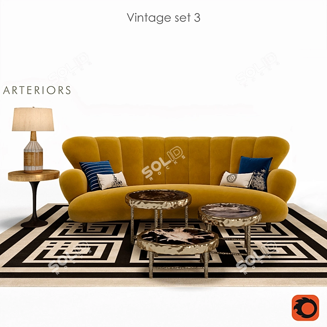 Vintage French Sofa and Coffee Tables Set 3D model image 1