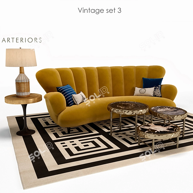 Vintage French Sofa and Coffee Tables Set 3D model image 2