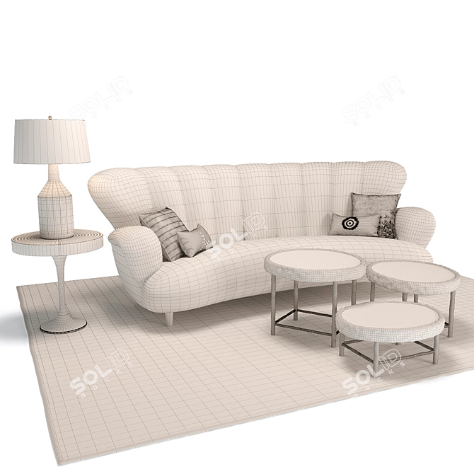 Vintage French Sofa and Coffee Tables Set 3D model image 3