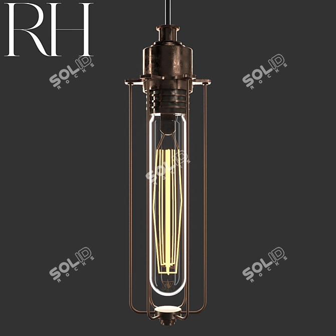 Vintage Industrial Edison Cage Pendant 3D model image 1