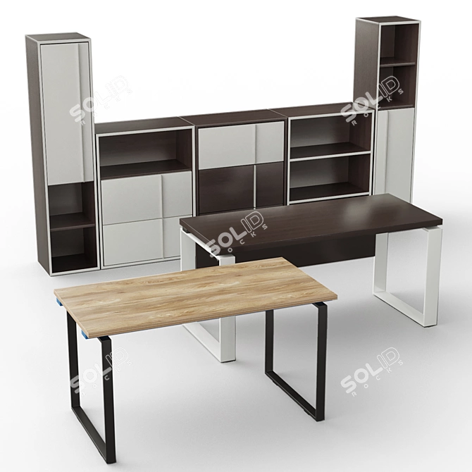 Zebrano Office Furniture Set 3D model image 1