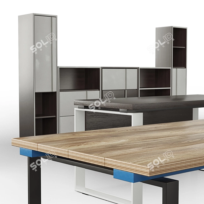 Zebrano Office Furniture Set 3D model image 2