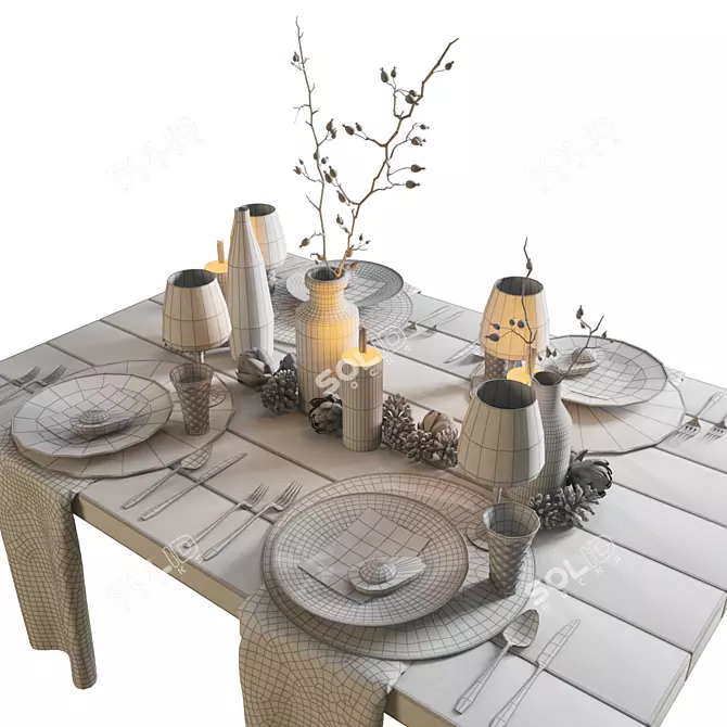 Premium 4-Piece Tableware Set 3D model image 3