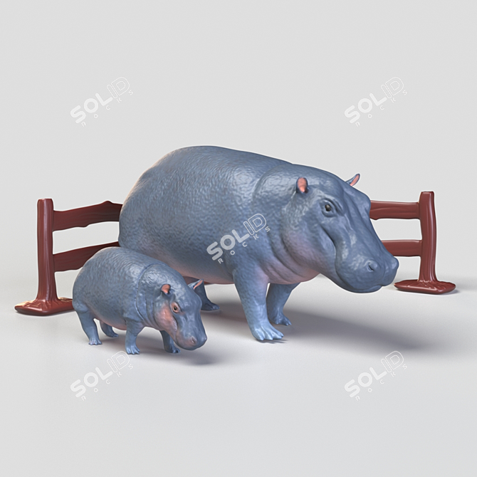 Title: Hippo Family Toy Set 3D model image 1