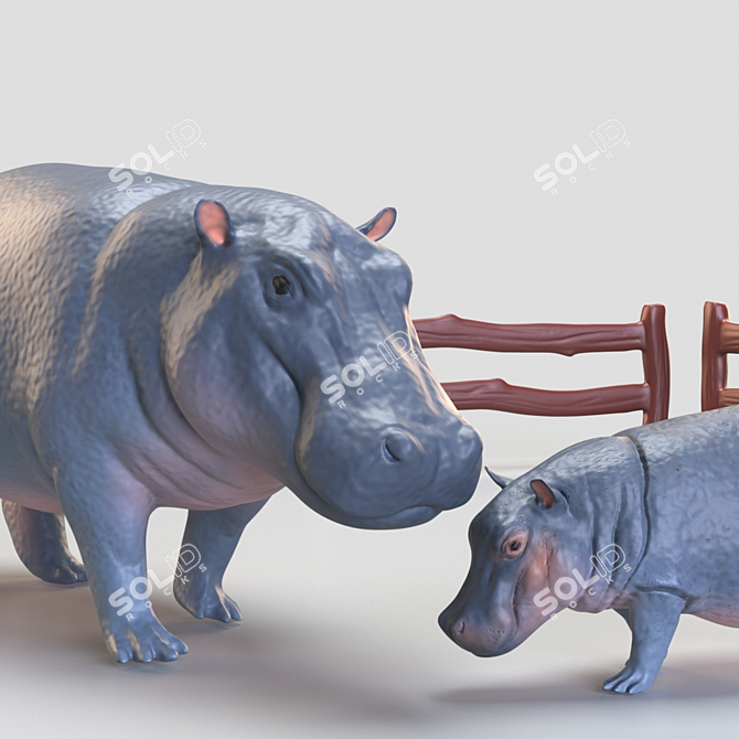 Title: Hippo Family Toy Set 3D model image 2