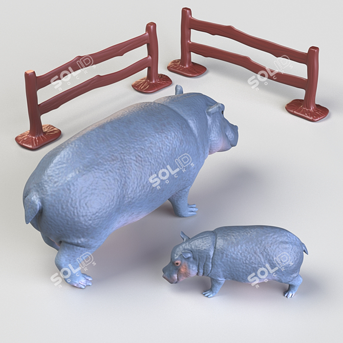 Title: Hippo Family Toy Set 3D model image 3