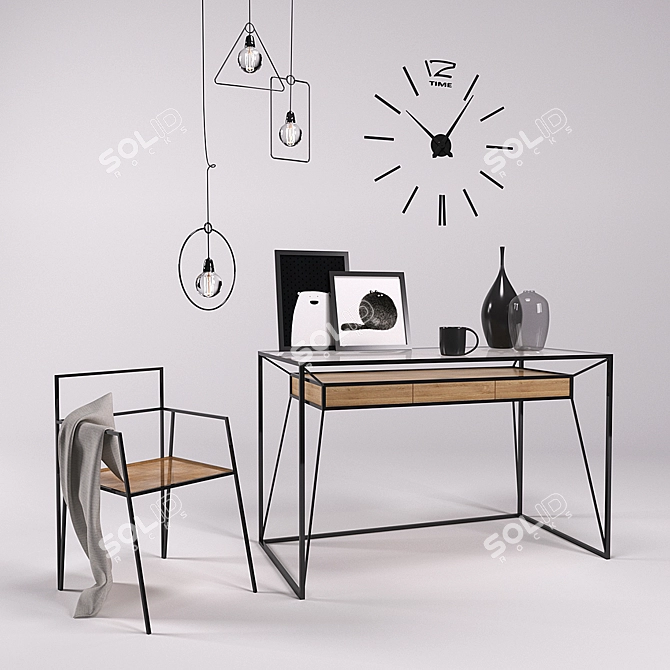 Modern Work Desk with Stylish Decor 3D model image 2