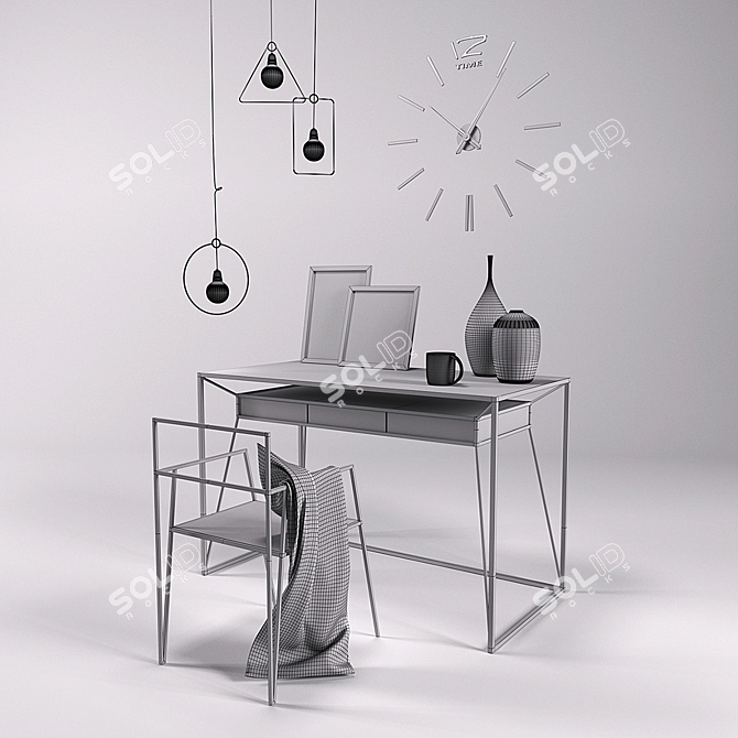 Modern Work Desk with Stylish Decor 3D model image 3