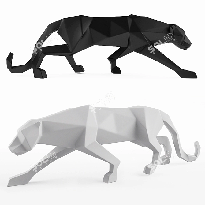 Elegant Panther Figurine in Black and White 3D model image 1