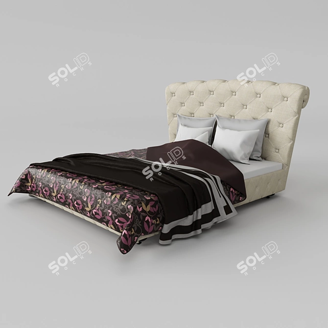 Elegant Chester Bed with Mona Liza Bedding 3D model image 1